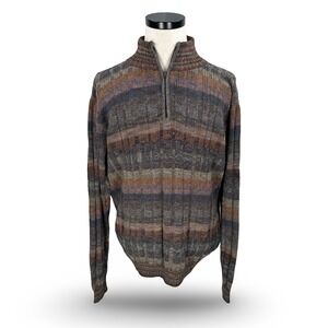 NOVICA 100% Alpaca Striped Half Zip Mock Neck Sweater Men's Size L